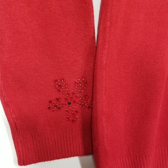 Lemon Curve Sweater Women's 2XL Long Sleeve Beaded Design Red Cotton Blend - Picture 9 of 11